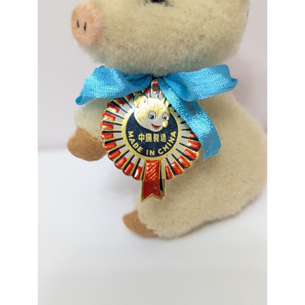 Shanghai Doll Factory Stuffed Mini Pig Pure Wool Ornament 4" w/Tag (Set Of 2) - Picture 2 of 10